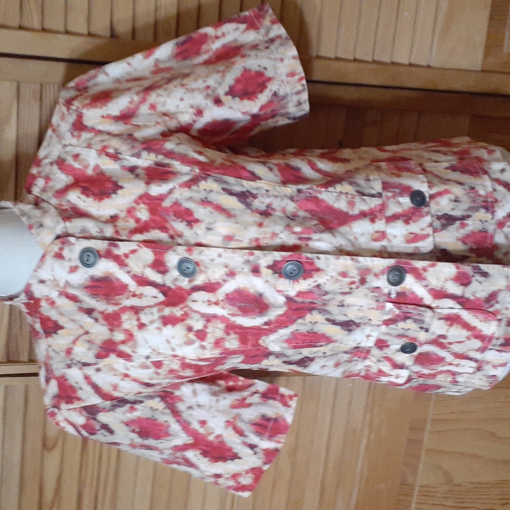 CHICO'S Short Sleeve Linen Jacket Top Size S 4-6